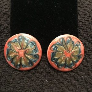 Vintage 80's Button Enamel Earrings Retro